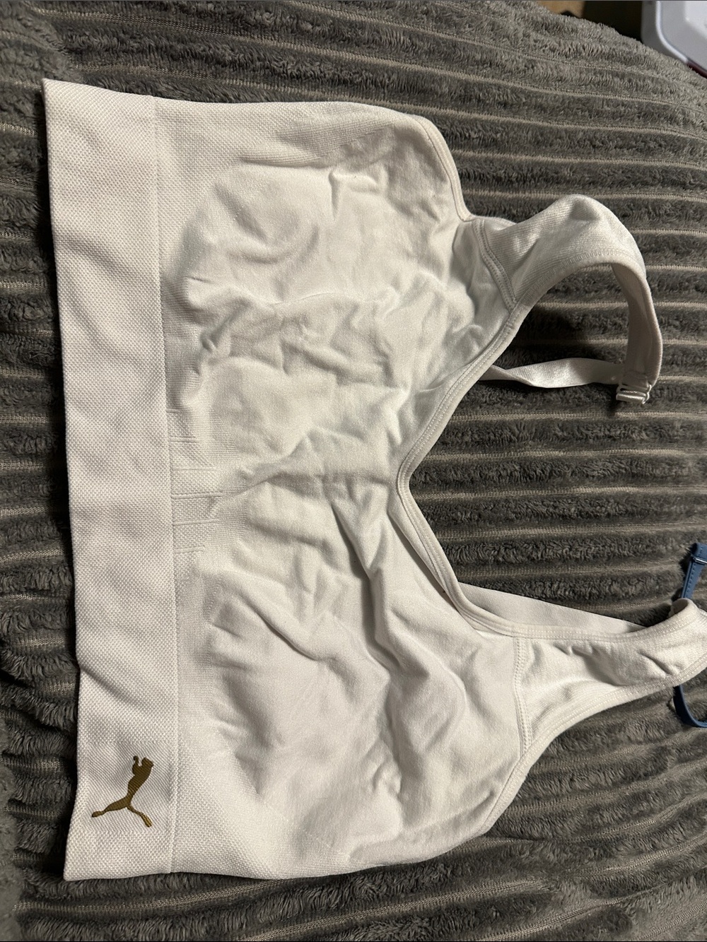 Puma White Sports Bra with Gold Logo Accent